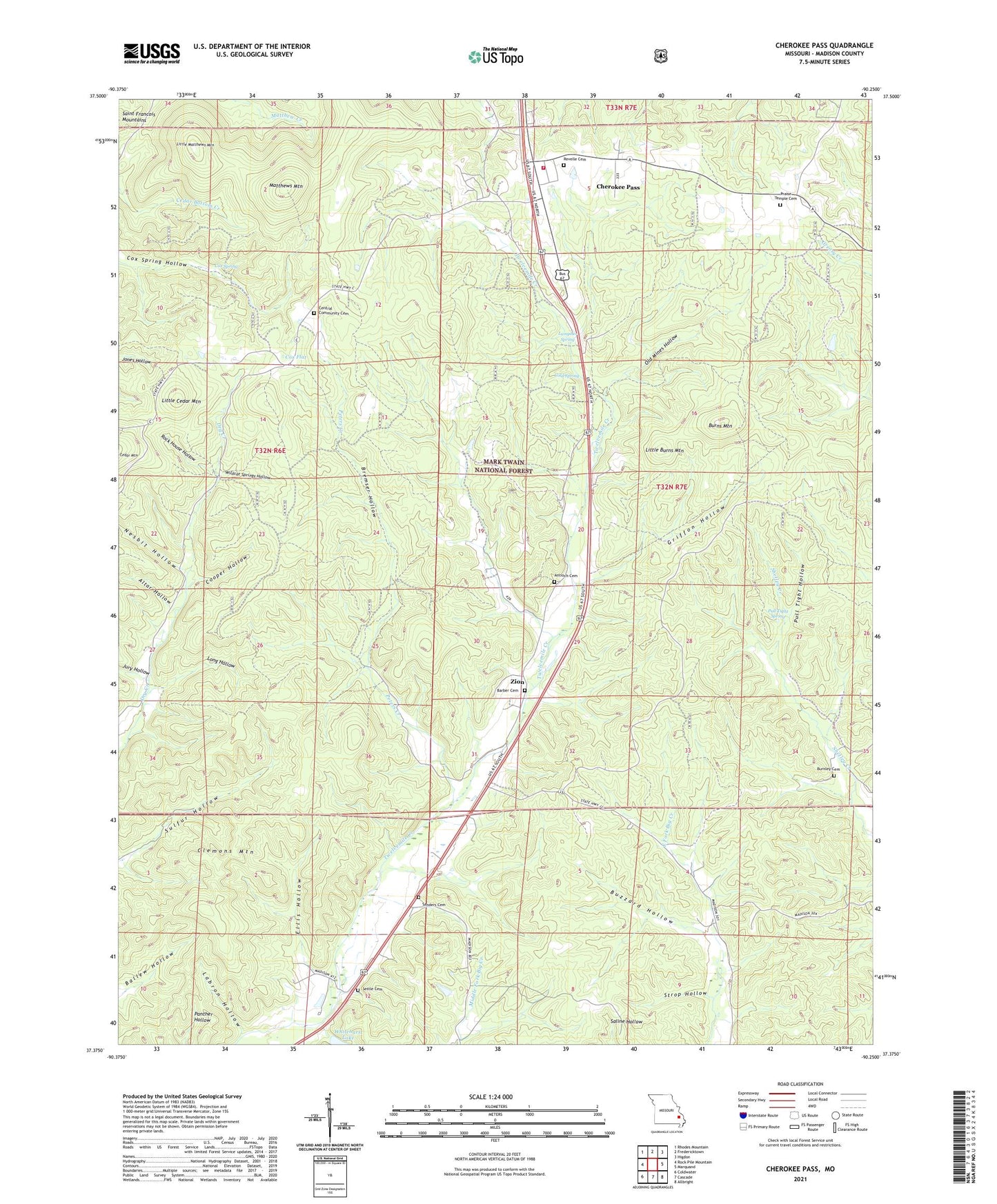 Cherokee Pass Missouri US Topo Map Image