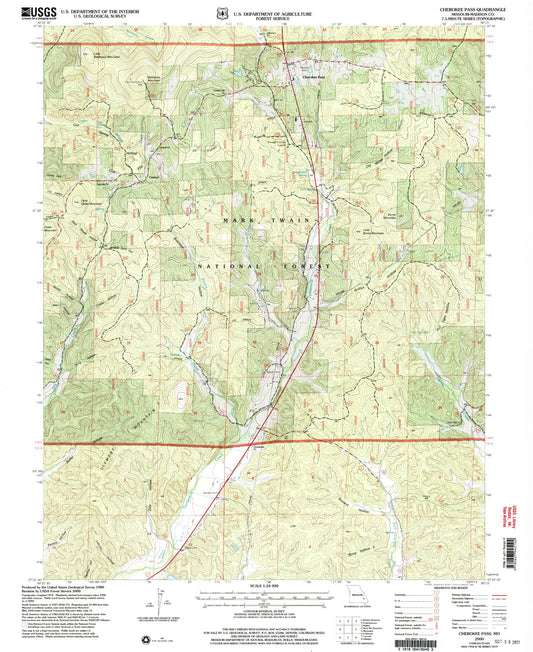 Classic USGS Cherokee Pass Missouri 7.5'x7.5' Topo Map Image