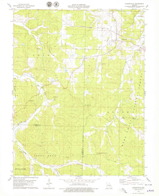 Classic USGS Cherryville Missouri 7.5'x7.5' Topo Map Image