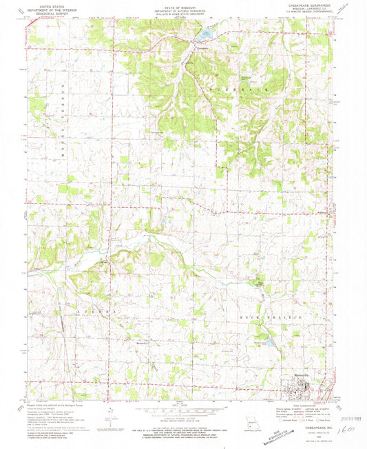 Classic USGS Chesapeake Missouri 7.5'x7.5' Topo Map Image