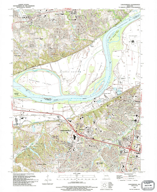 Classic USGS Chesterfield Missouri 7.5'x7.5' Topo Map Image