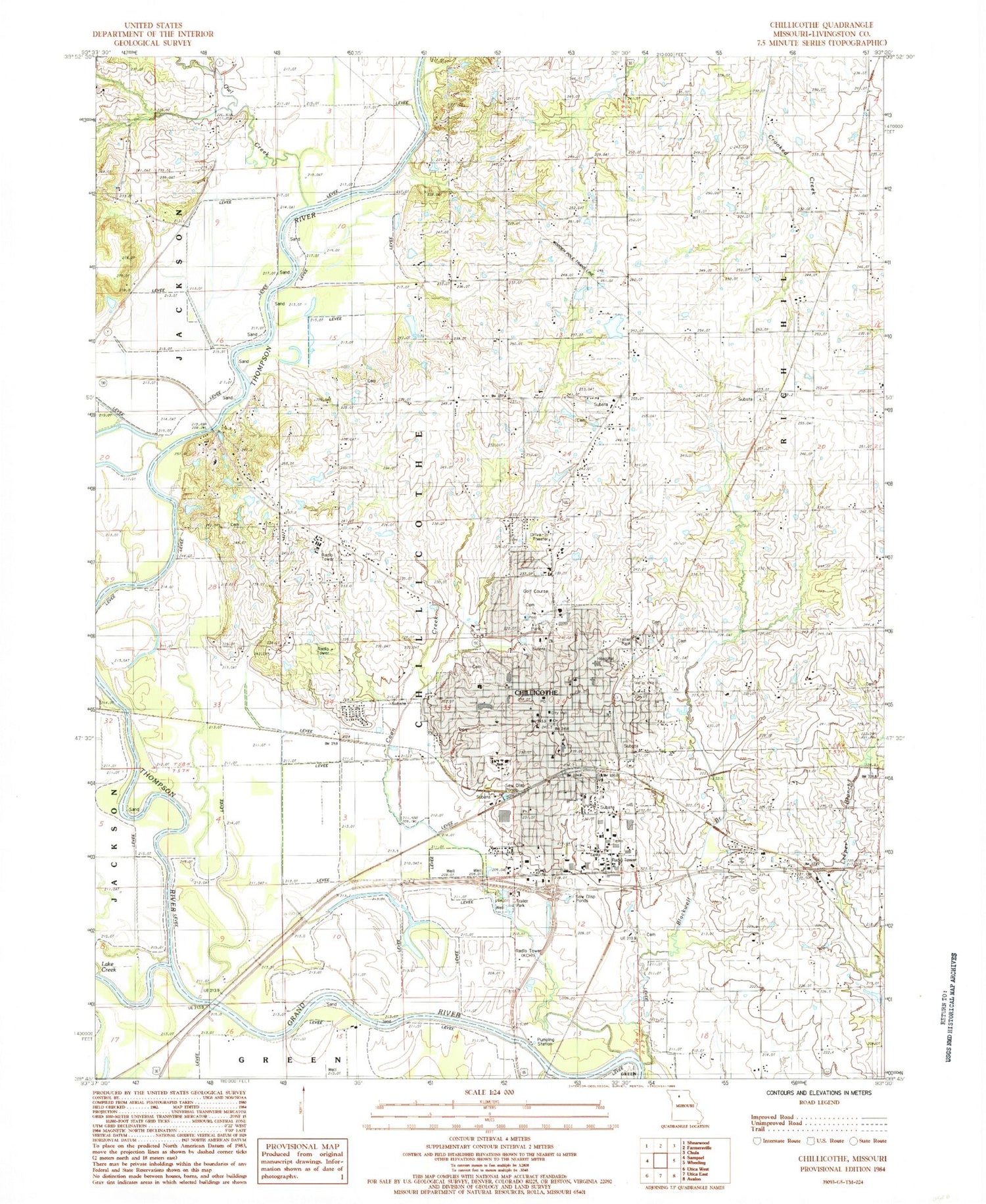 Classic USGS Chillicothe Missouri 7.5'x7.5' Topo Map Image