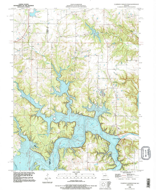 Classic USGS Clarence Cannon Dam Missouri 7.5'x7.5' Topo Map Image