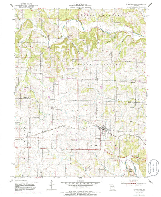 Classic USGS Clarksburg Missouri 7.5'x7.5' Topo Map Image