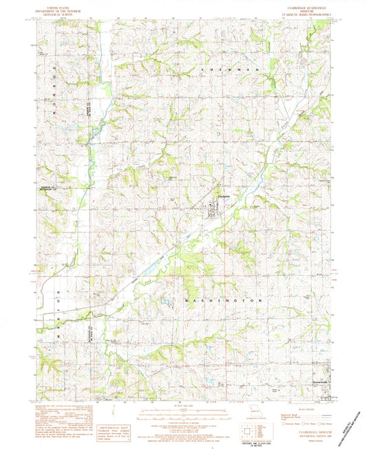 Classic USGS Clarksdale Missouri 7.5'x7.5' Topo Map Image