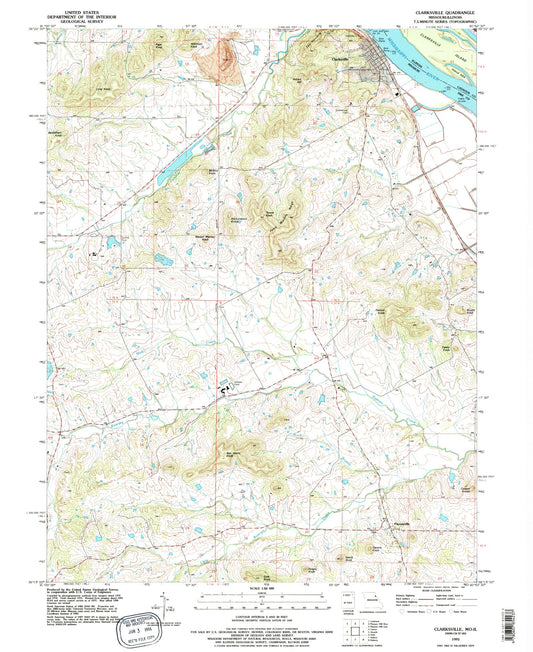 Classic USGS Clarksville Missouri 7.5'x7.5' Topo Map Image