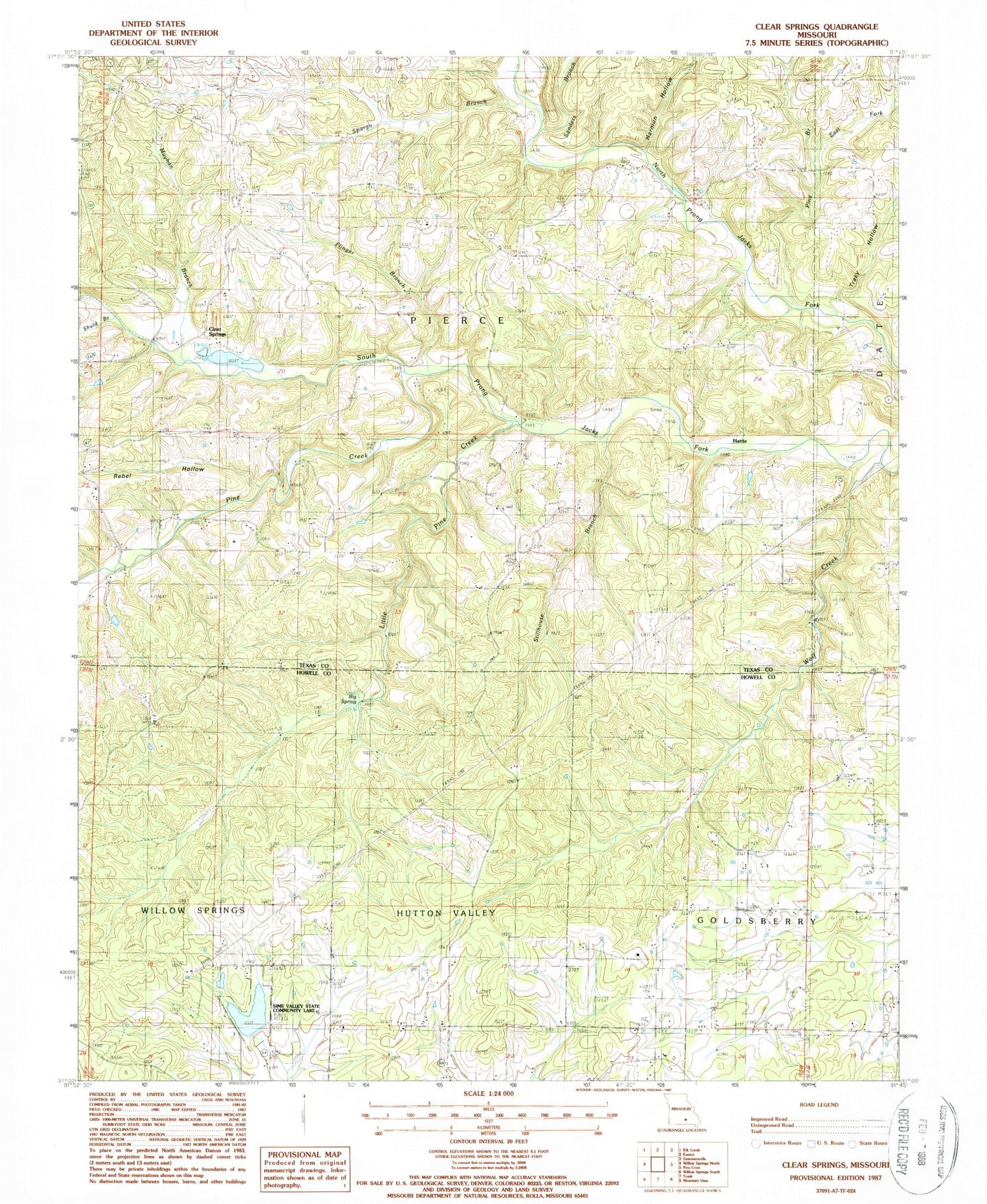 Classic USGS Clear Springs Missouri 7.5'x7.5' Topo Map Image