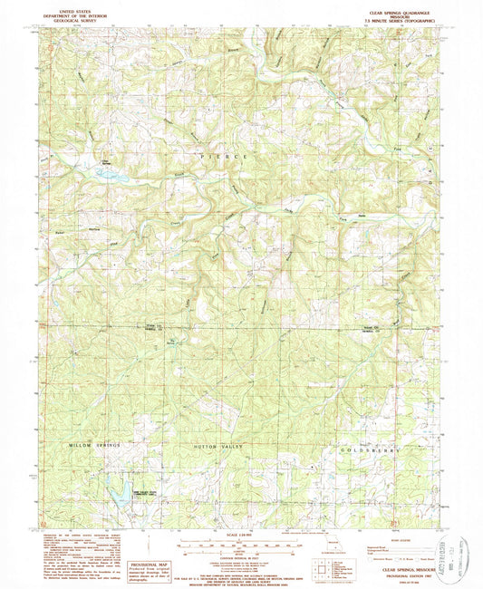 Classic USGS Clear Springs Missouri 7.5'x7.5' Topo Map Image