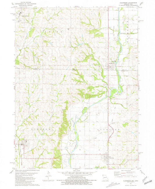 Classic USGS Clearmont Missouri 7.5'x7.5' Topo Map Image