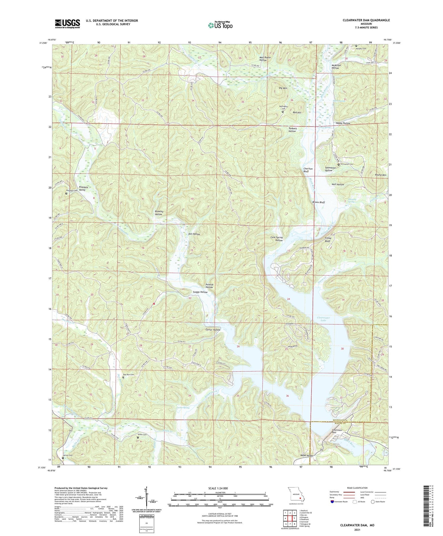 Clearwater Dam Missouri US Topo Map Image