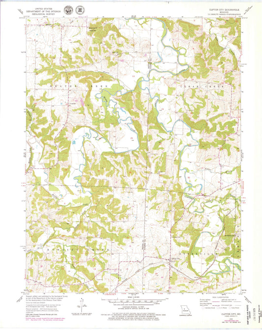 Classic USGS Clifton City Missouri 7.5'x7.5' Topo Map Image