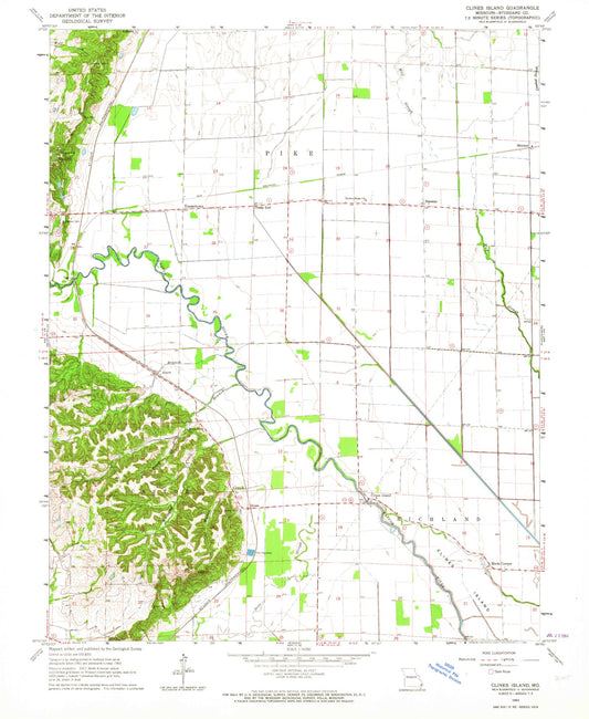 Classic USGS Clines Island Missouri 7.5'x7.5' Topo Map Image