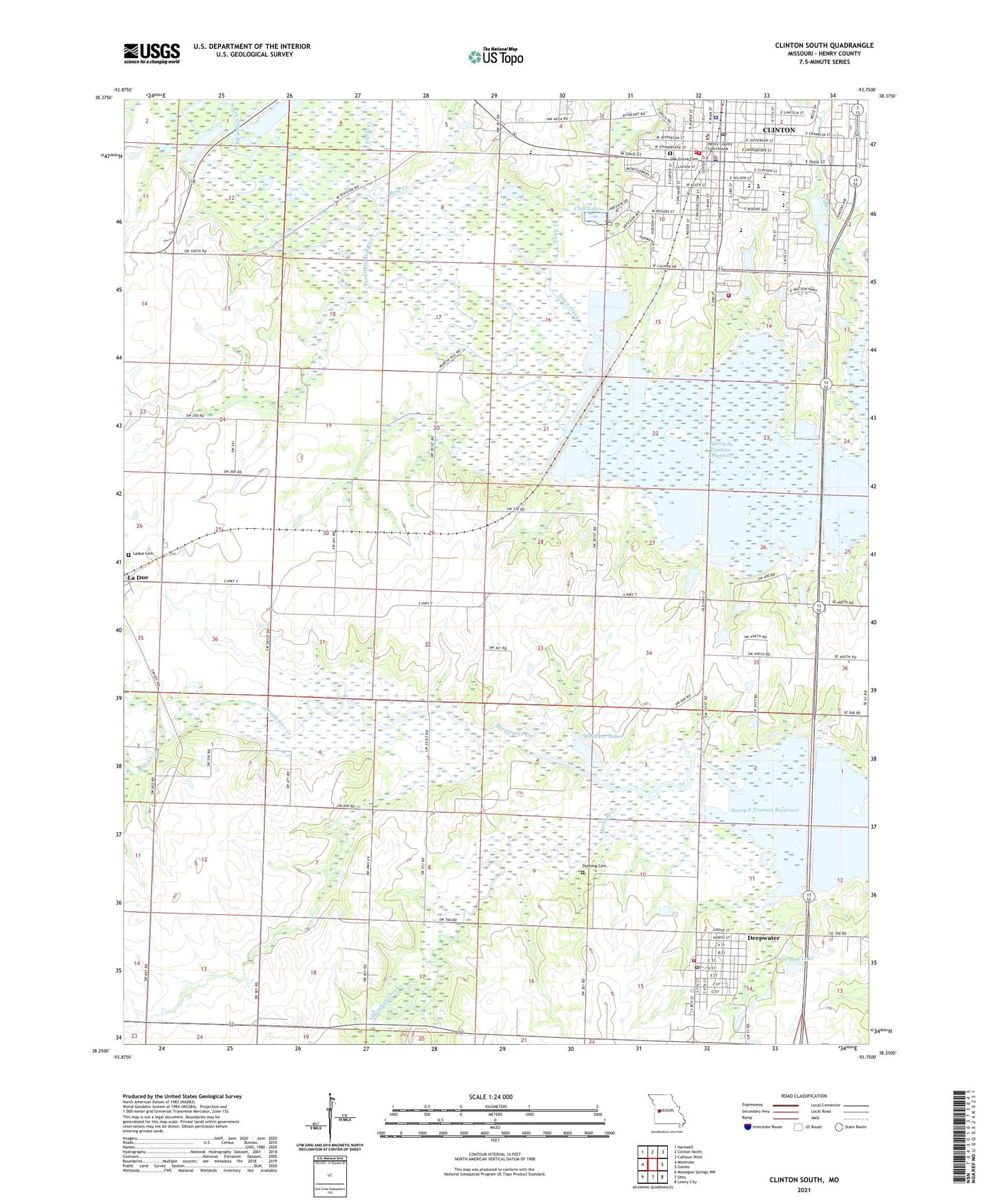 Clinton South Missouri US Topo Map Image