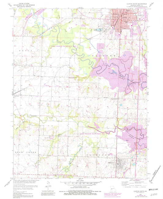 Classic USGS Clinton South Missouri 7.5'x7.5' Topo Map Image