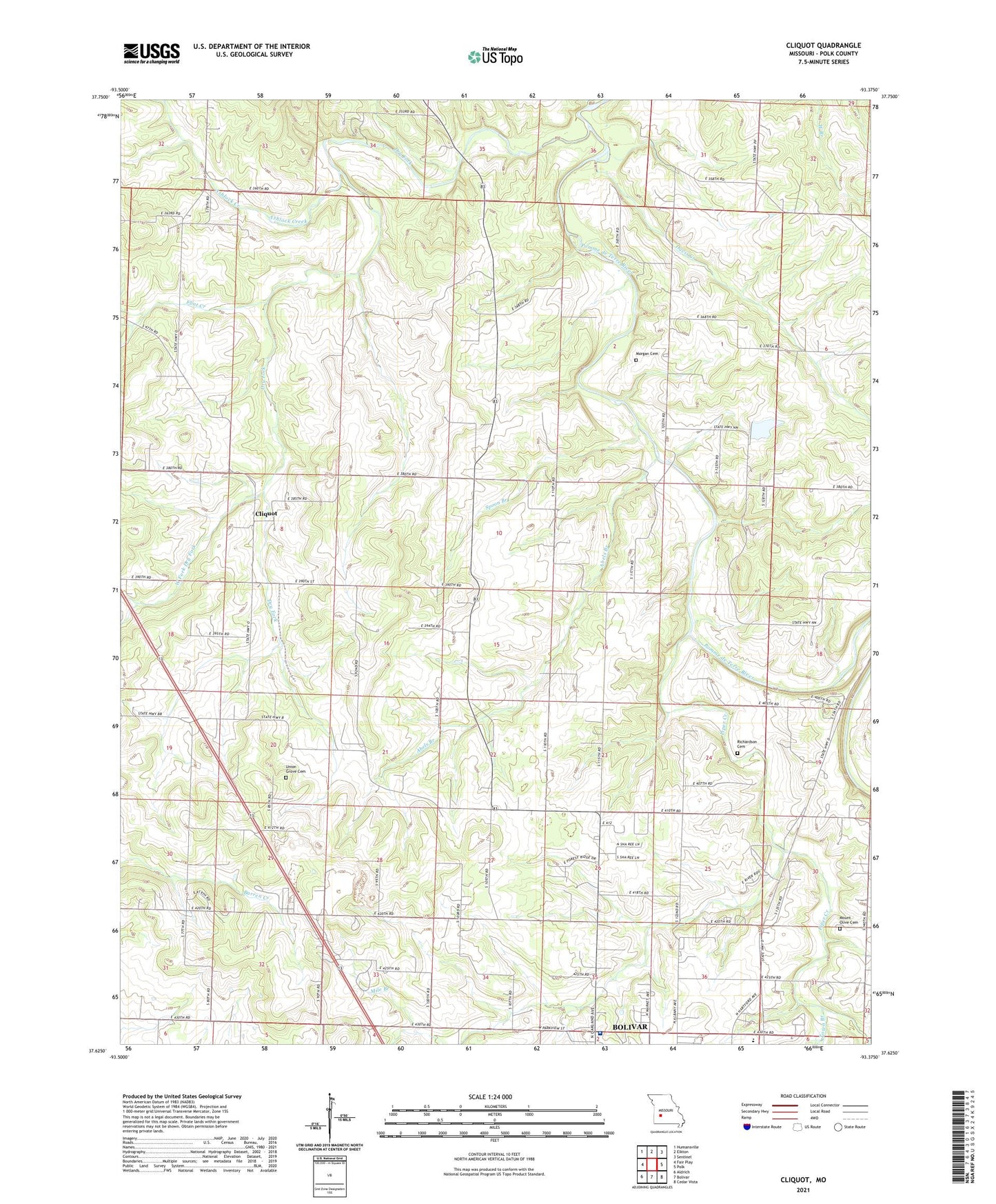 Cliquot Missouri US Topo Map Image