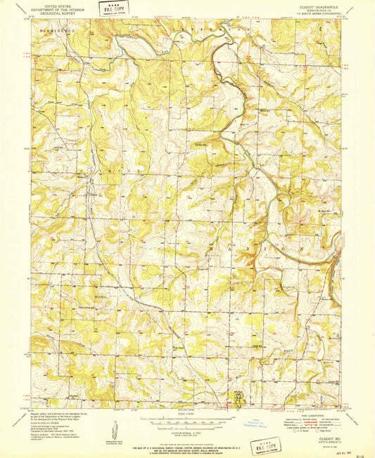 Classic USGS Cliquot Missouri 7.5'x7.5' Topo Map Image