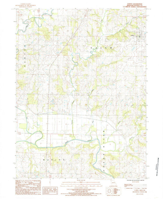 Classic USGS Coffey Missouri 7.5'x7.5' Topo Map Image