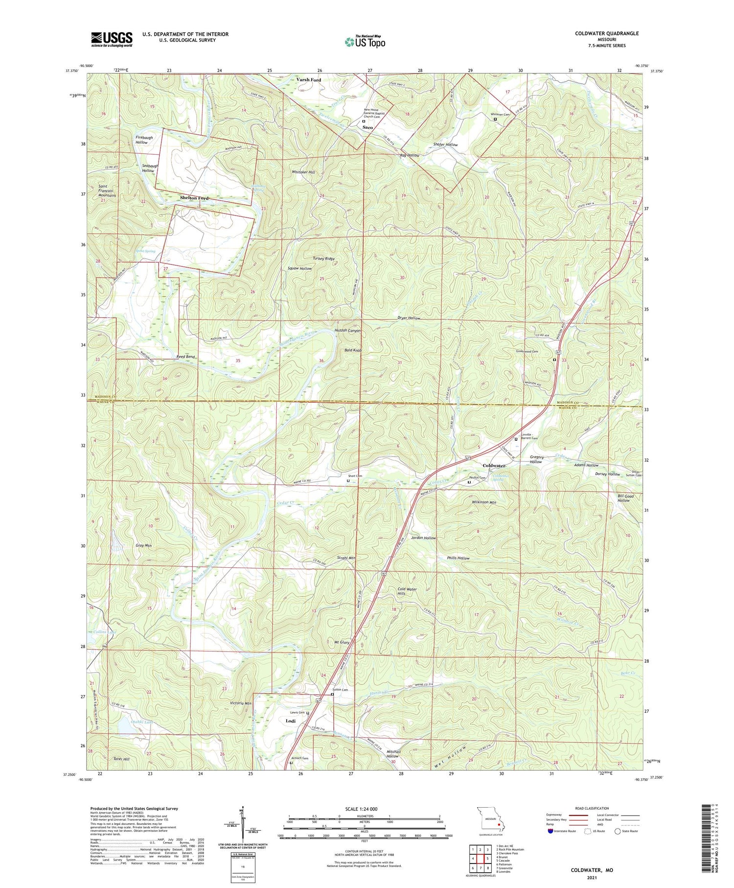 Coldwater Missouri US Topo Map Image