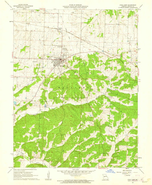 Classic USGS Cole Camp Missouri 7.5'x7.5' Topo Map Image
