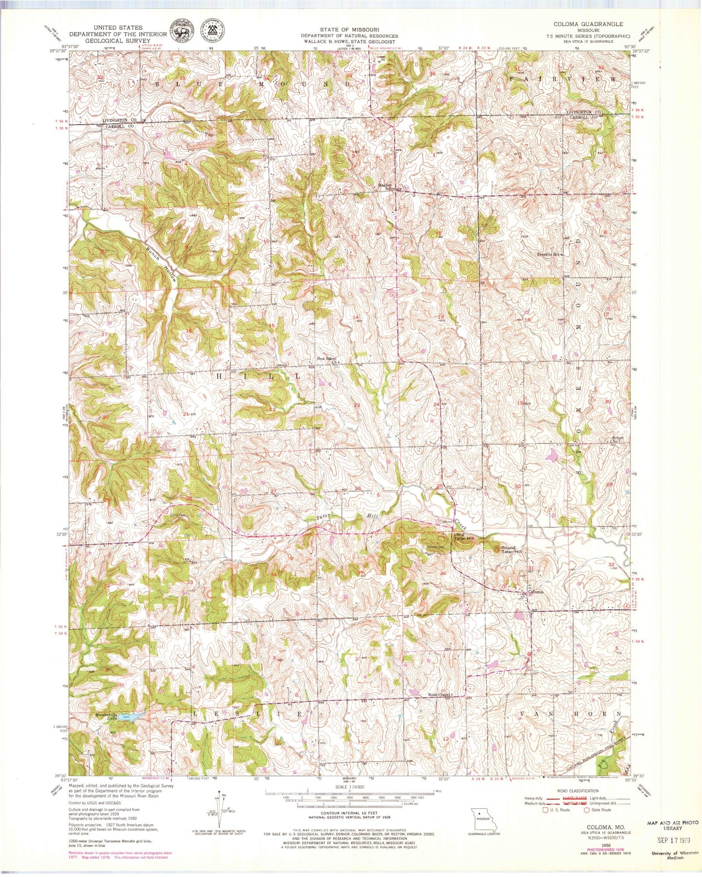 Classic USGS Coloma Missouri 7.5'x7.5' Topo Map Image