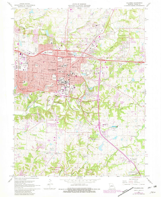 Classic USGS Columbia Missouri 7.5'x7.5' Topo Map Image