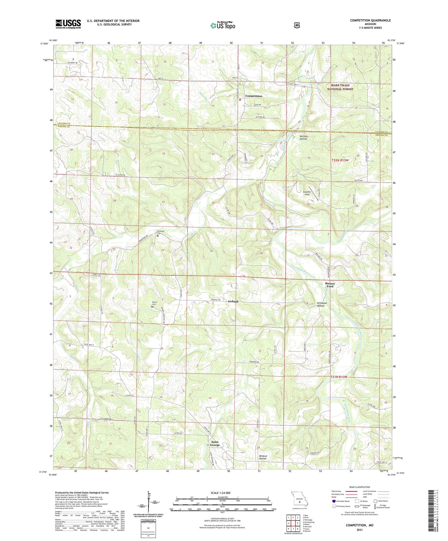 Competition Missouri US Topo Map Image