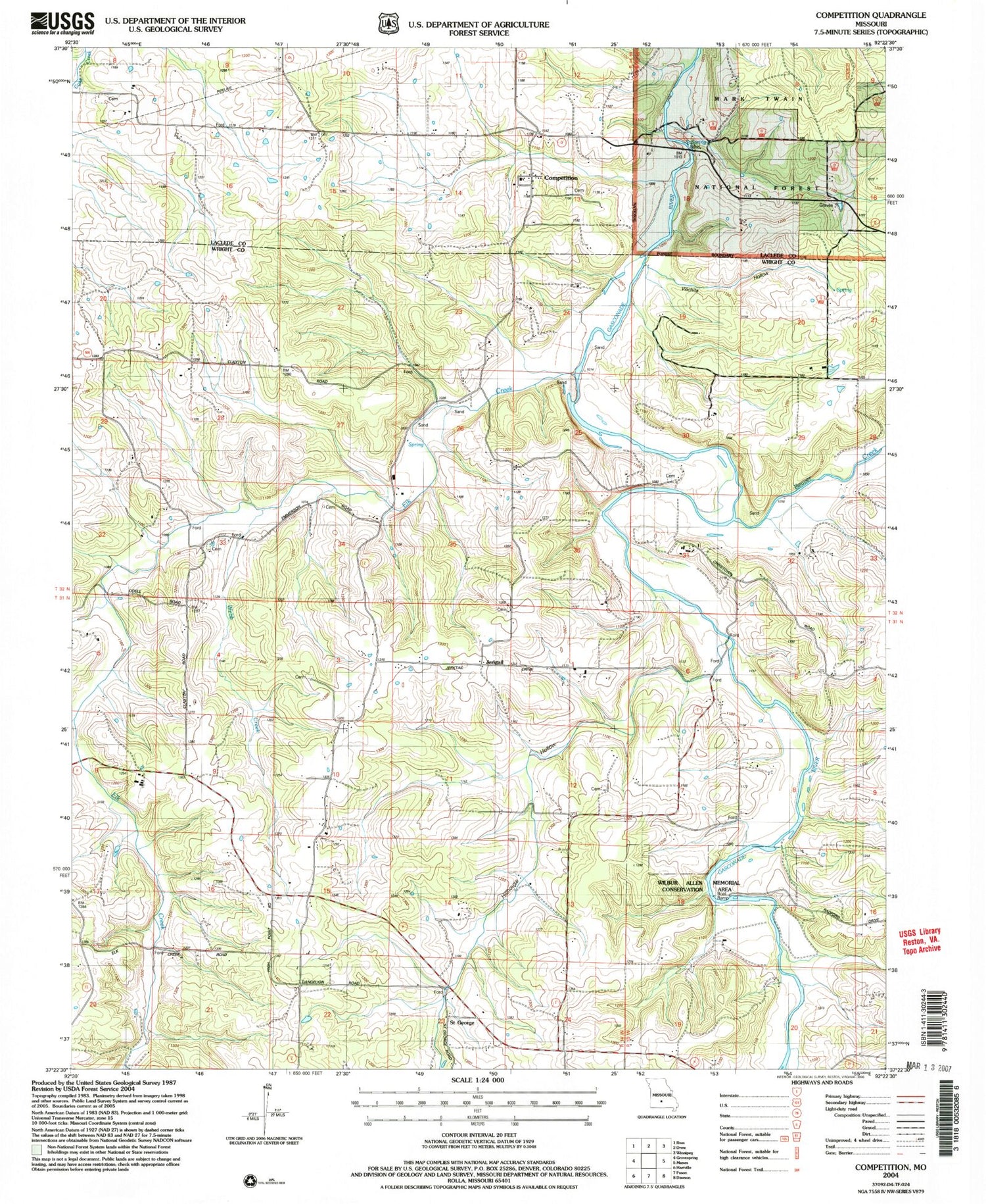 Classic USGS Competition Missouri 7.5'x7.5' Topo Map Image