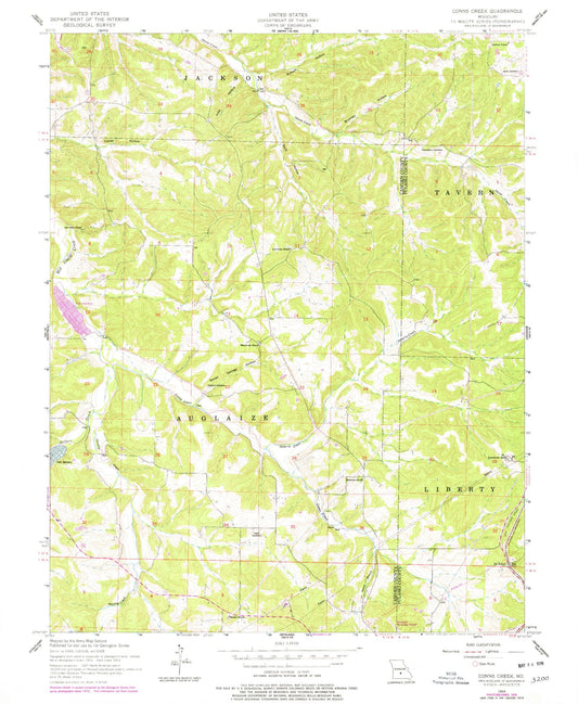 Classic USGS Conns Creek Missouri 7.5'x7.5' Topo Map Image