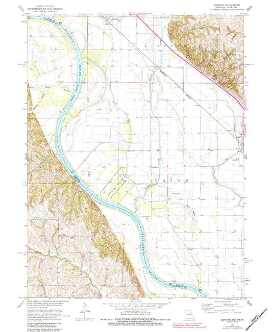 Classic USGS Corning Missouri 7.5'x7.5' Topo Map Image