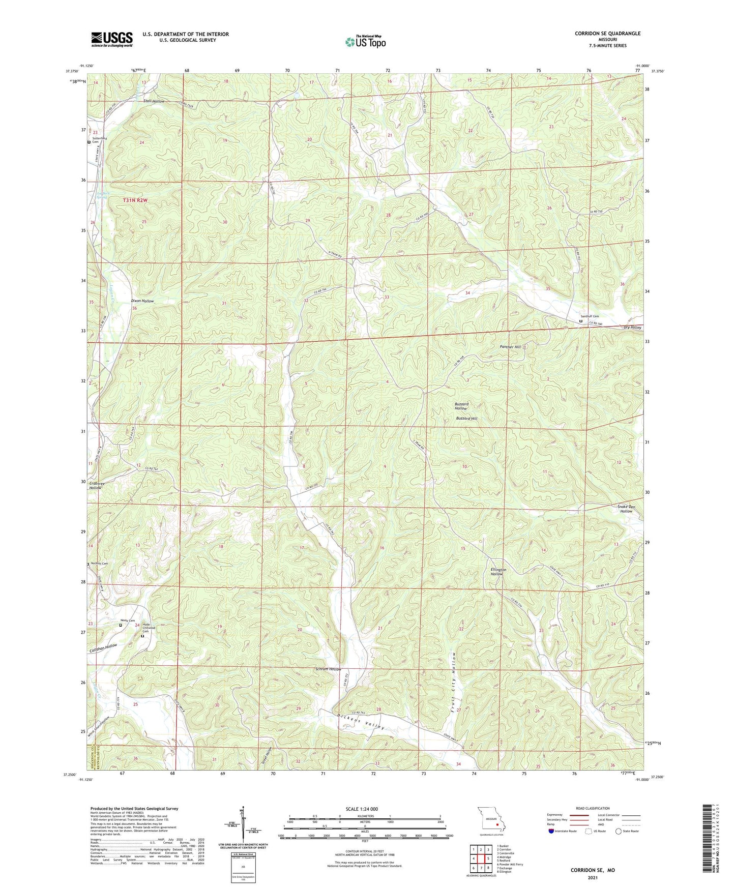 Corridon SE Missouri US Topo Map Image