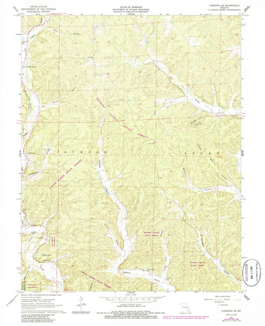 Classic USGS Corridon SE Missouri 7.5'x7.5' Topo Map Image