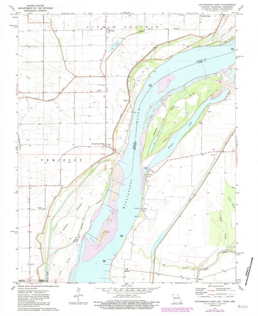 Classic USGS Cottonwood Point Missouri 7.5'x7.5' Topo Map Image