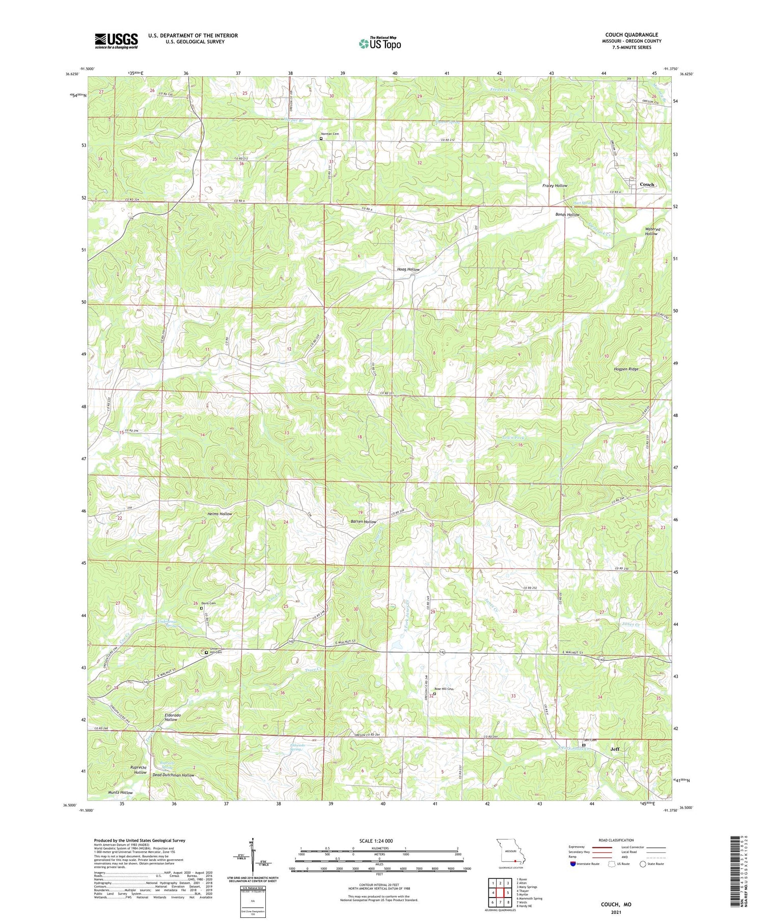 Couch Missouri US Topo Map Image