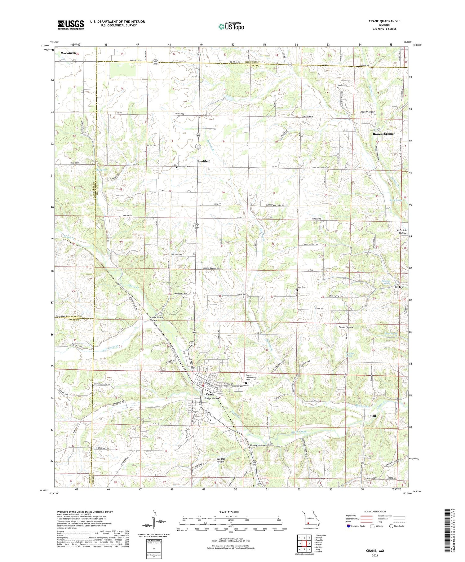 Crane Missouri US Topo Map Image