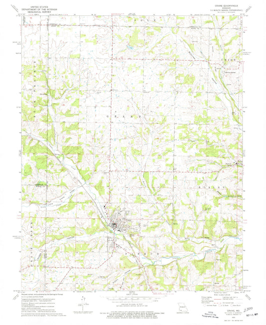 Classic USGS Crane Missouri 7.5'x7.5' Topo Map Image
