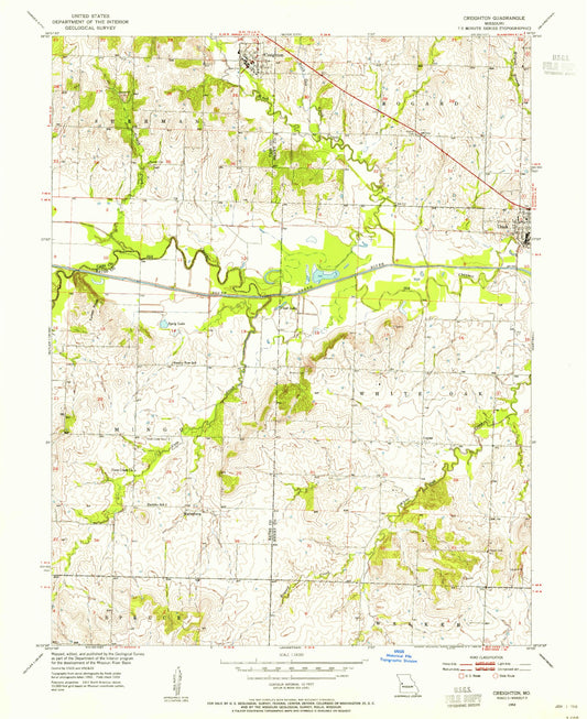 Classic USGS Creighton Missouri 7.5'x7.5' Topo Map Image