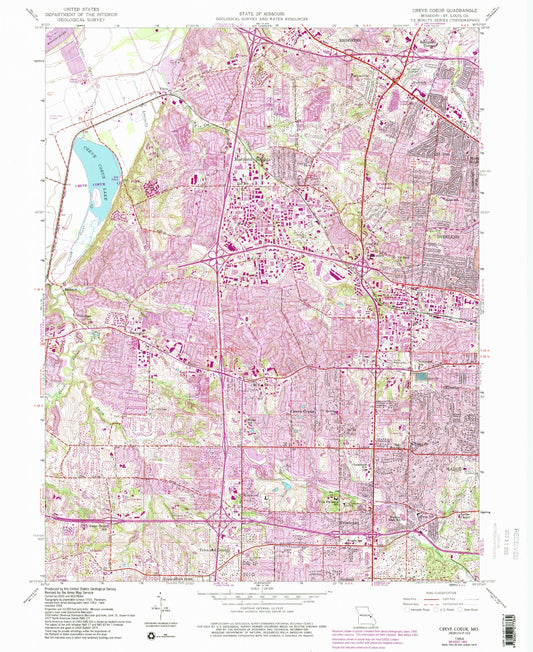 Classic USGS Creve Coeur Missouri 7.5'x7.5' Topo Map Image