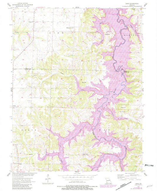 Classic USGS Crisp Missouri 7.5'x7.5' Topo Map Image