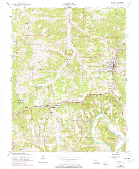 Classic USGS Crocker Missouri 7.5'x7.5' Topo Map Image