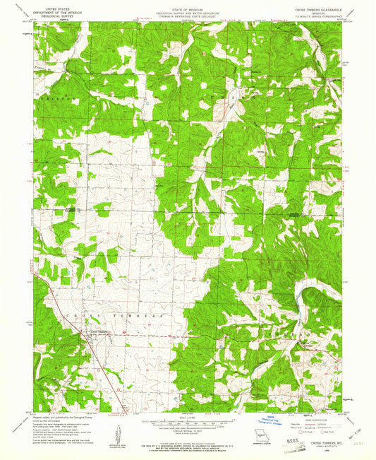 Classic USGS Cross Timbers Missouri 7.5'x7.5' Topo Map Image