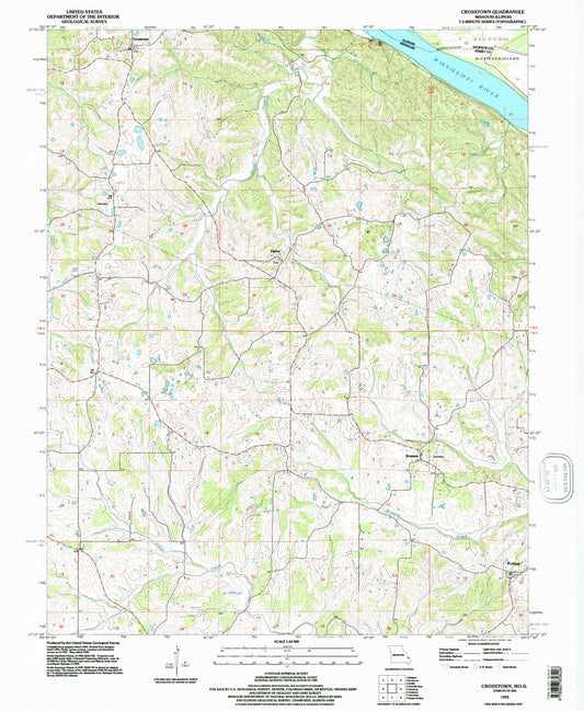 Classic USGS Crosstown Missouri 7.5'x7.5' Topo Map Image