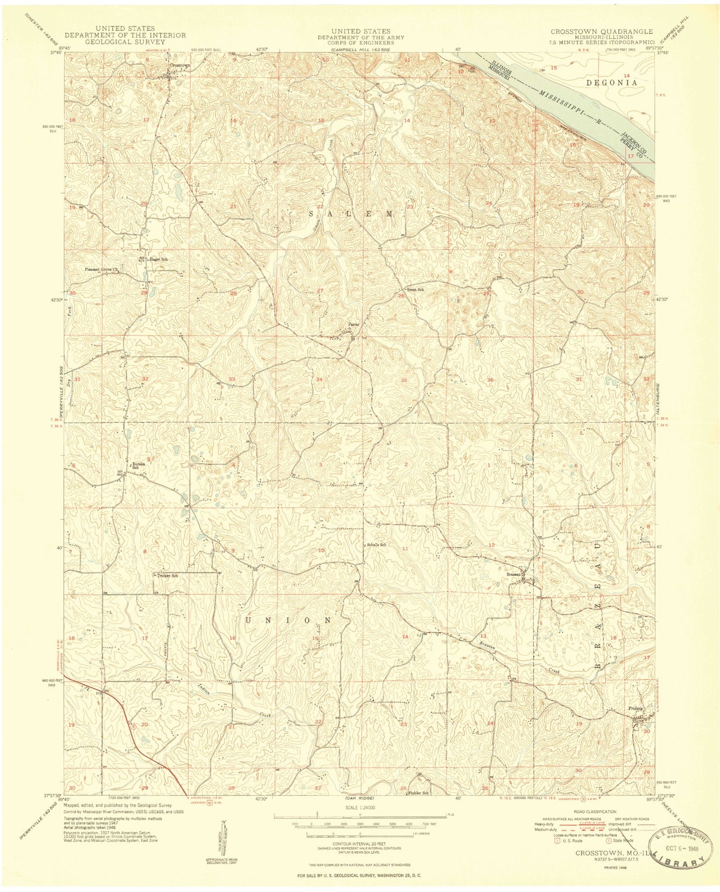 Classic USGS Crosstown Missouri 7.5'x7.5' Topo Map Image