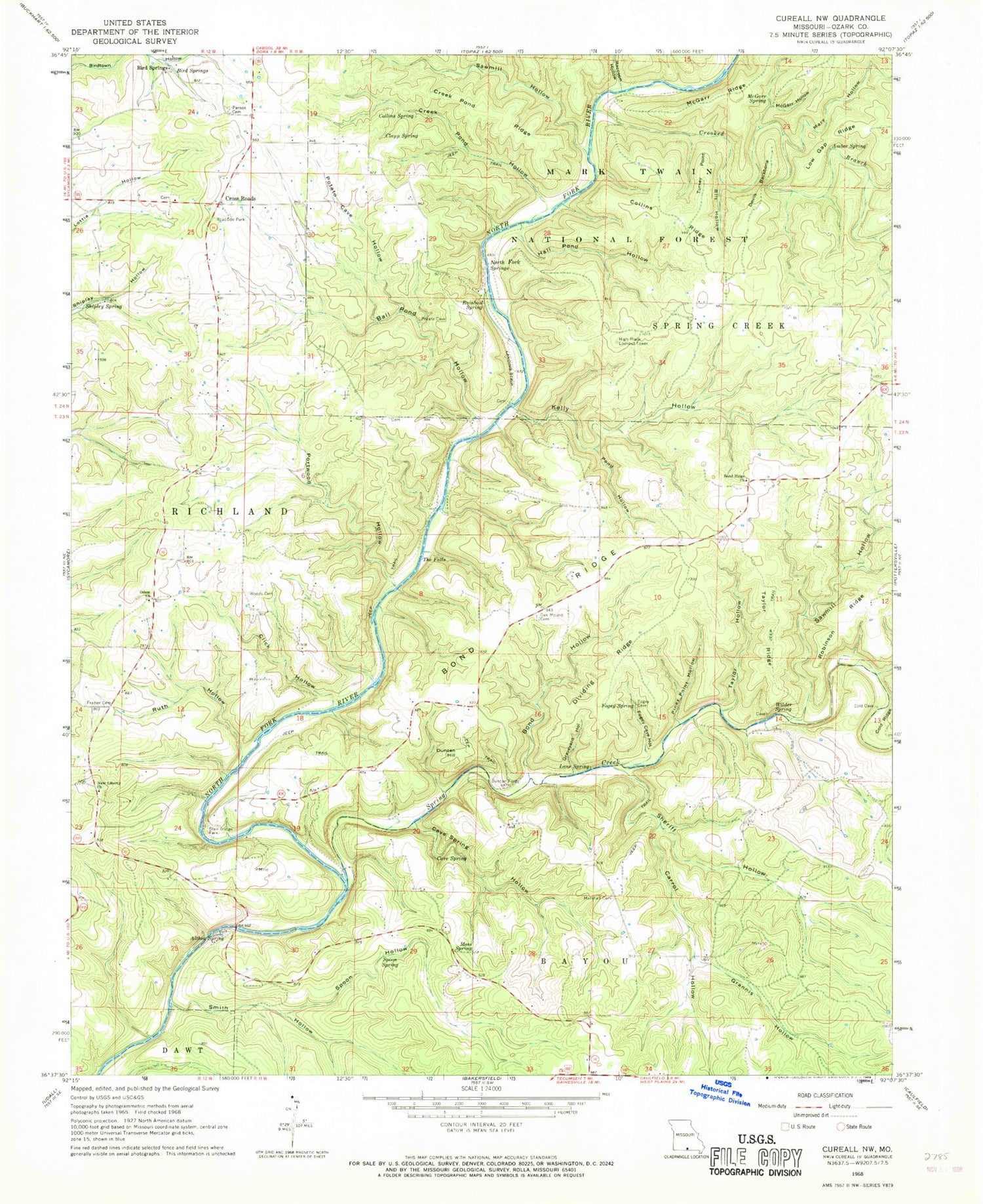 Classic USGS Cureall NW Missouri 7.5'x7.5' Topo Map Image