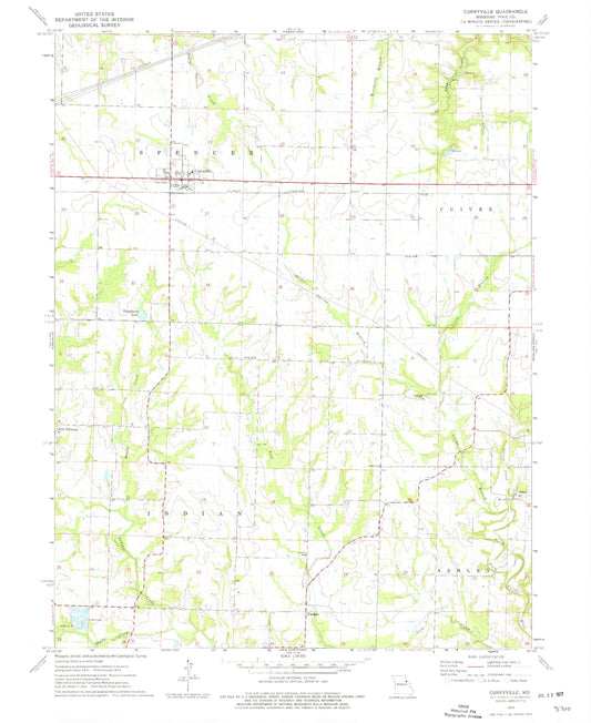 Classic USGS Curryville Missouri 7.5'x7.5' Topo Map Image