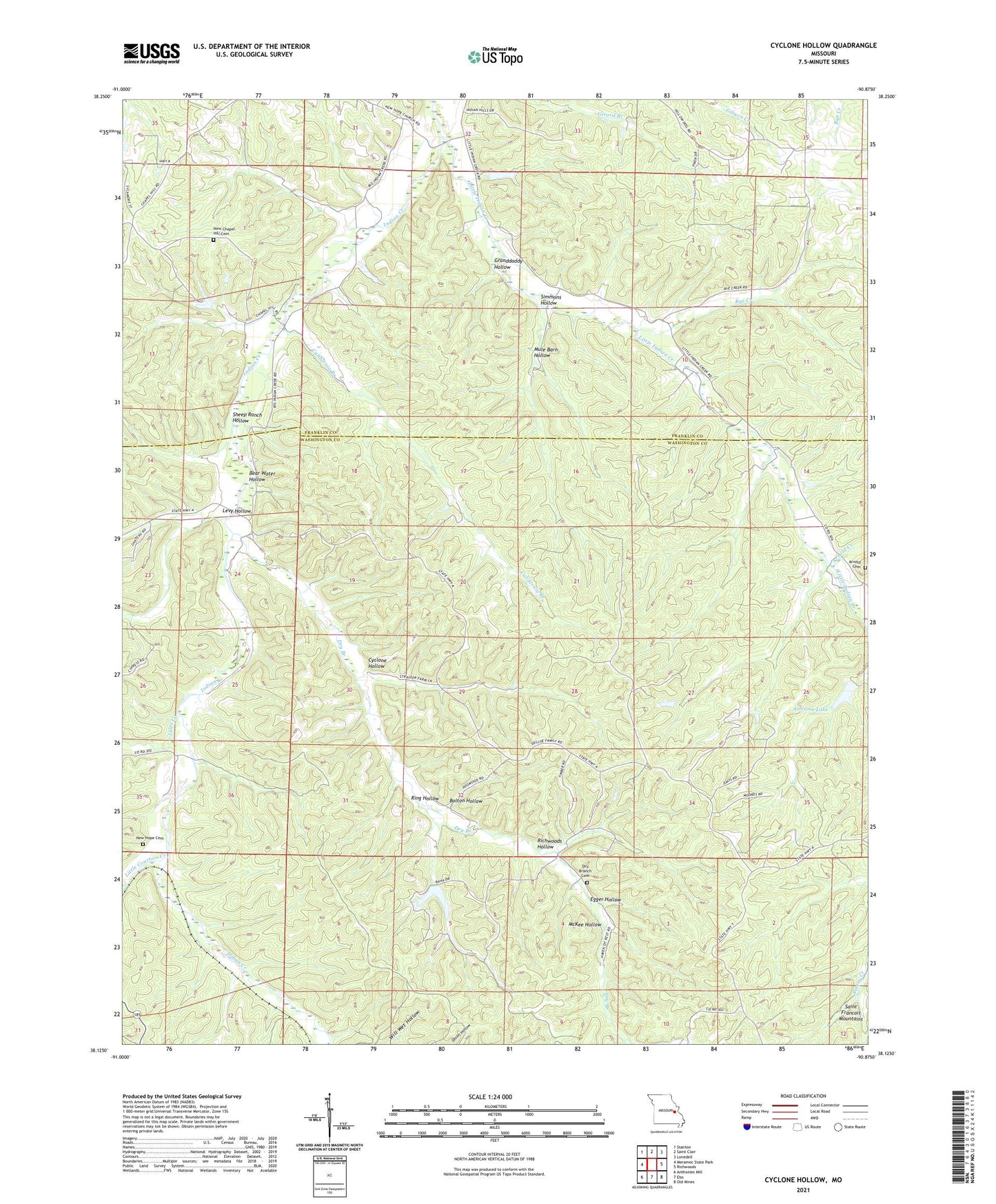 Cyclone Hollow Missouri US Topo Map Image