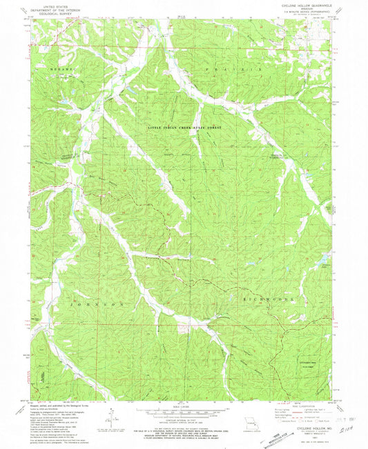 Classic USGS Cyclone Hollow Missouri 7.5'x7.5' Topo Map Image