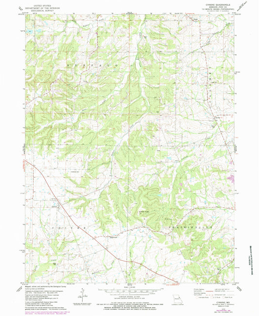 Classic USGS Cyrene Missouri 7.5'x7.5' Topo Map Image