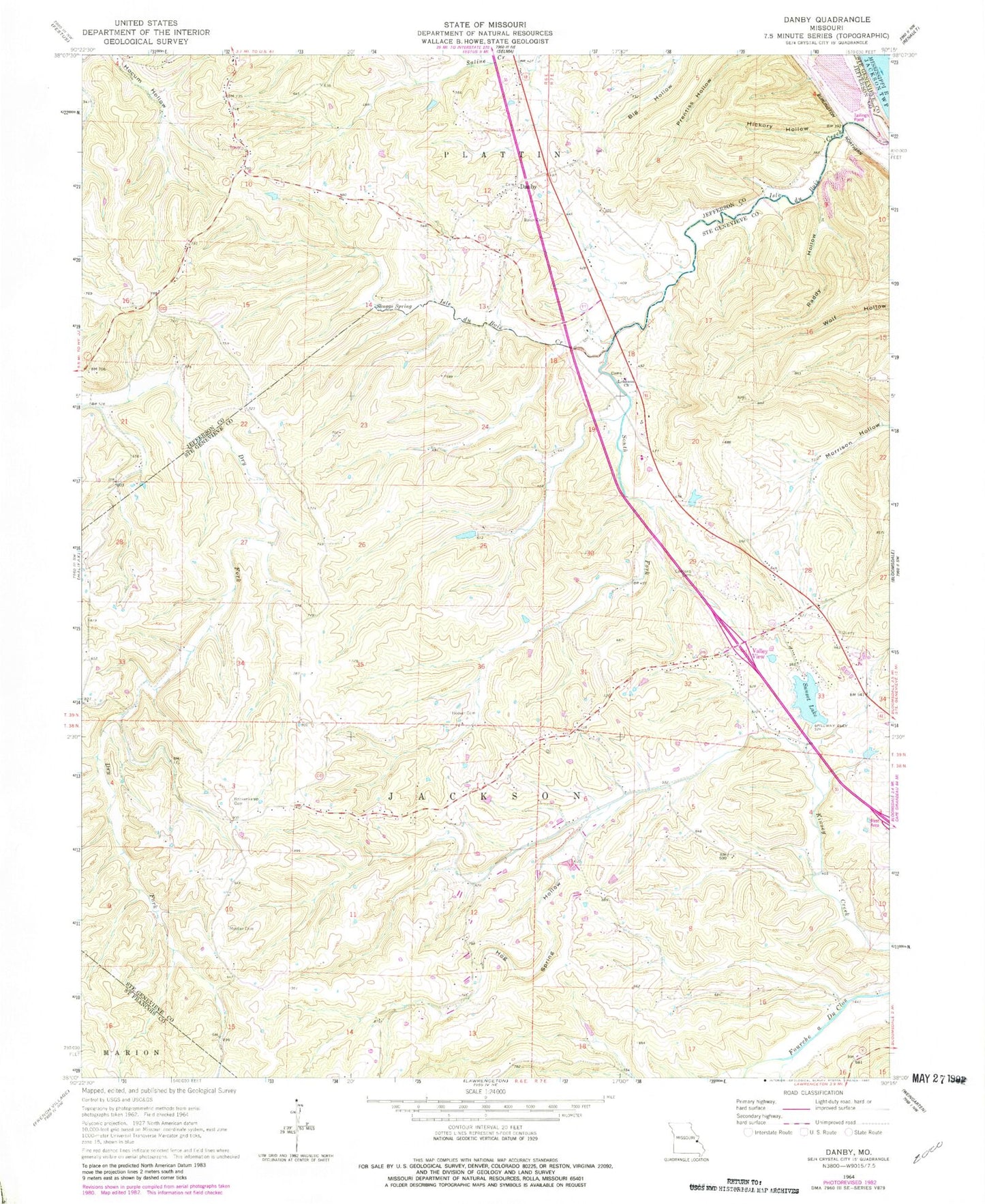 Classic USGS Danby Missouri 7.5'x7.5' Topo Map Image