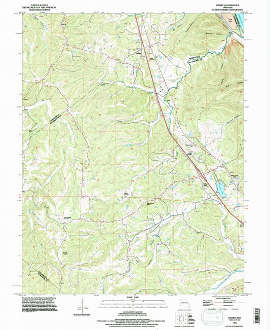 Classic USGS Danby Missouri 7.5'x7.5' Topo Map Image