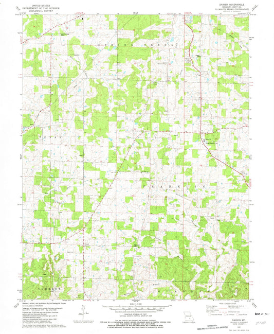Classic USGS Darien Missouri 7.5'x7.5' Topo Map Image